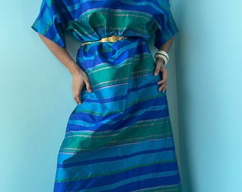 Vintage Thai Silk Green Blue Gold Lurex Caftan