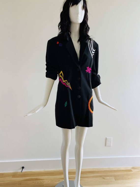 90s Oversized Black Embroidered Blazer / Pop Art … - image 8
