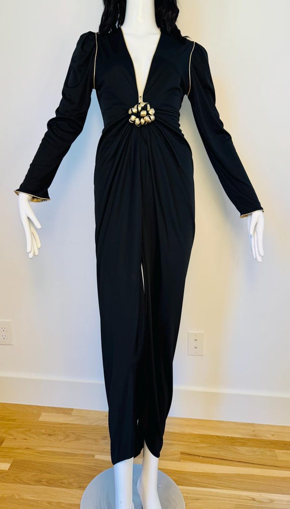 Disco Era Bill Tice Plunging Black and Gold Gown - image 4