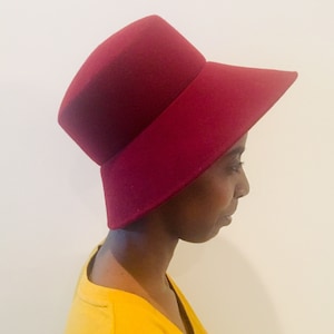 70s Wide Brim Hat / Burgundy Hat / Vintage Wool Hat / Vintage Bucket Hat