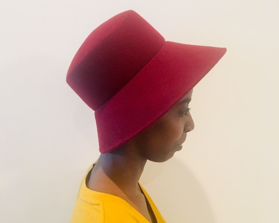 70s Wide Brim Hat / Burgundy Hat / Vintage Wool Ha