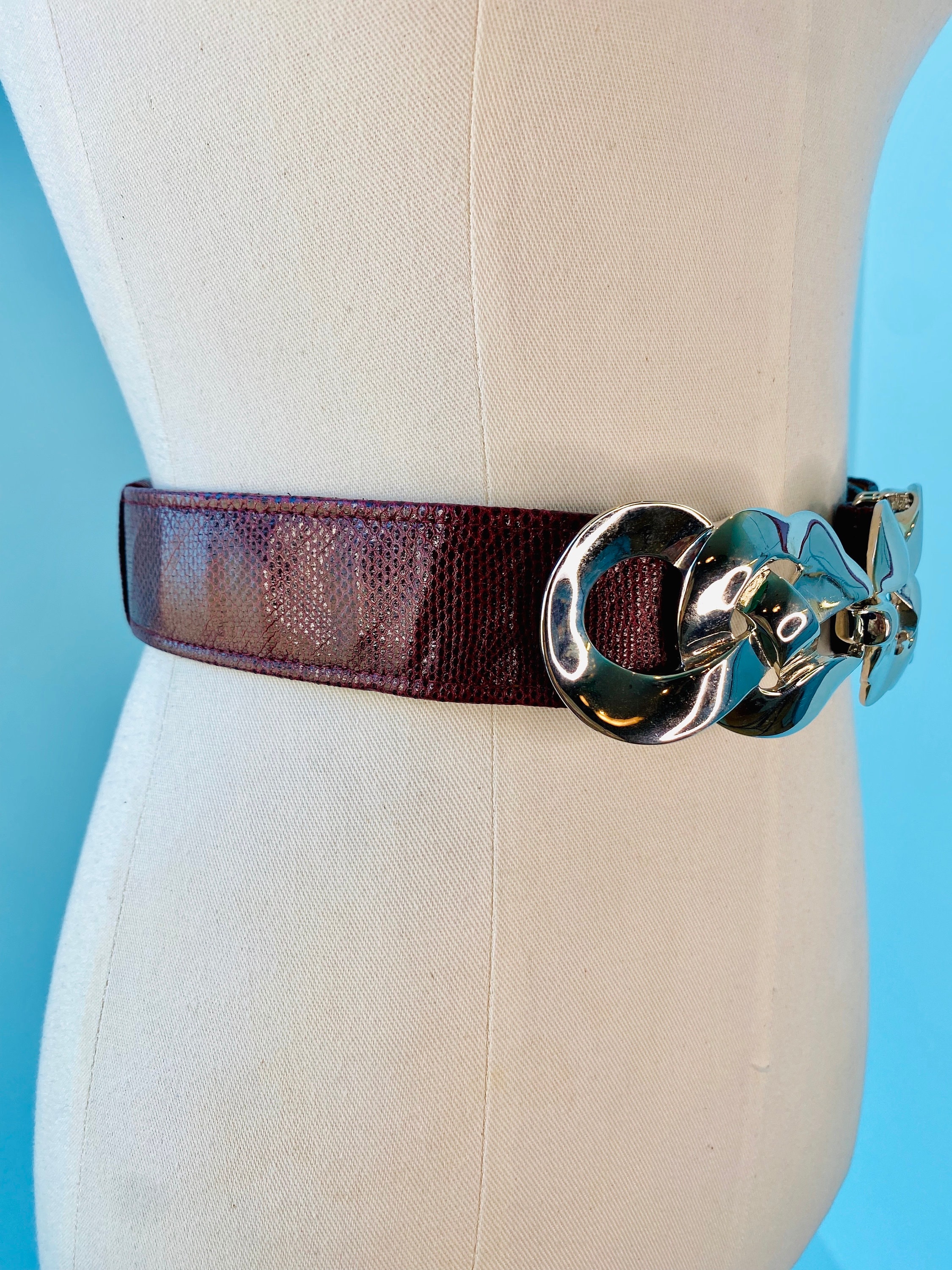 80s Alexis Kirk Silver Buckle Maroon Reptile Belt - Etsy display picture 2
