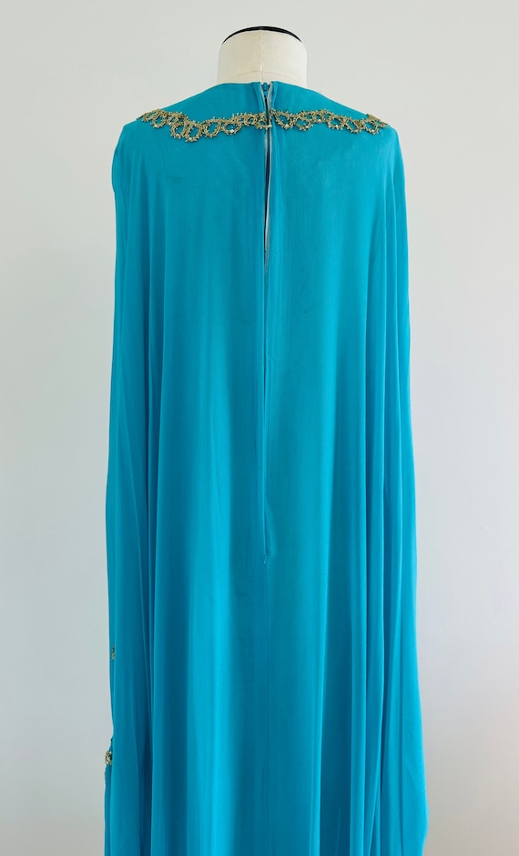 60s Georgie Keyloun Turquoise Blue Silk Chiffon E… - image 8