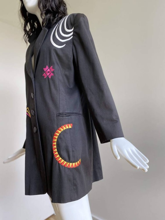 90s Oversized Black Embroidered Blazer / Pop Art … - image 6