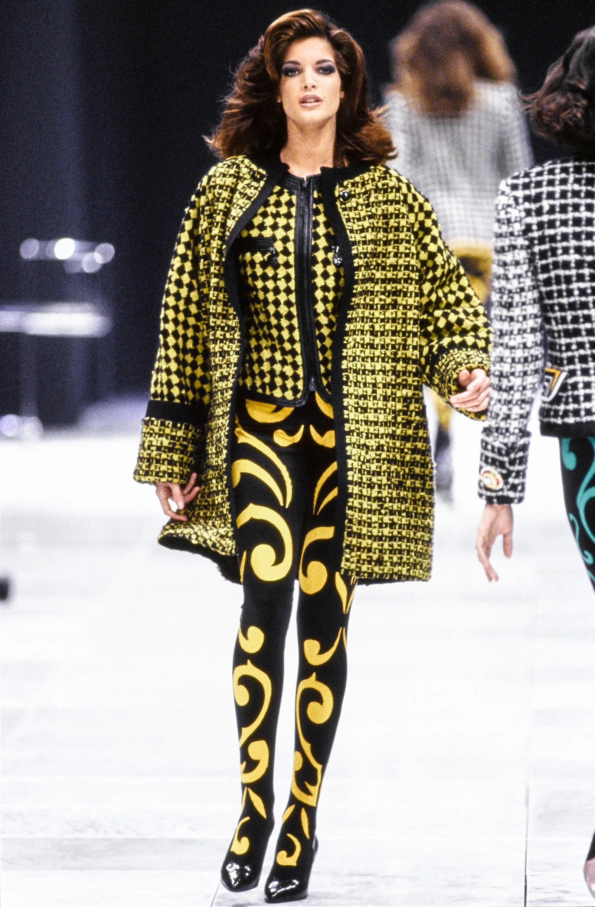 90s Versace Couture Runway Black and Yellow Houndstooth Wool