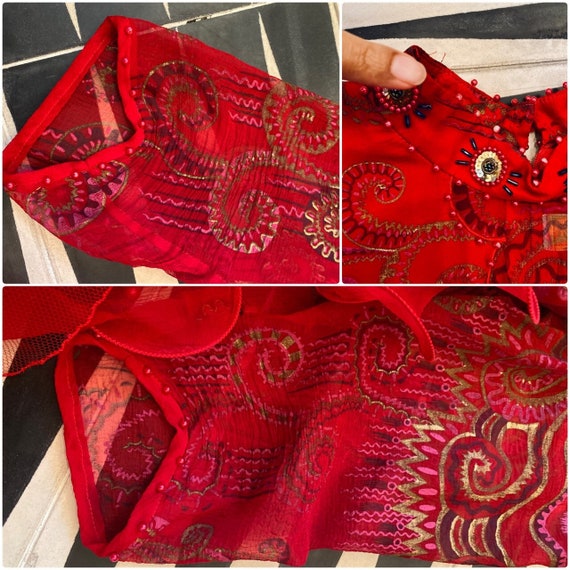 Vintage 80s Red Vibrant Zandra Rhodes Silk Tulle … - image 10