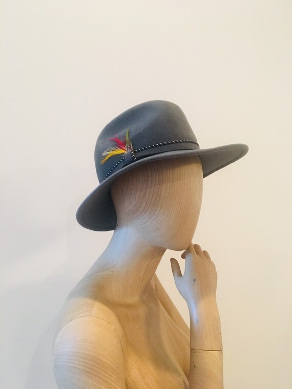 Vintage Feather Fedora / Mr. K Hat / Vintage Grey