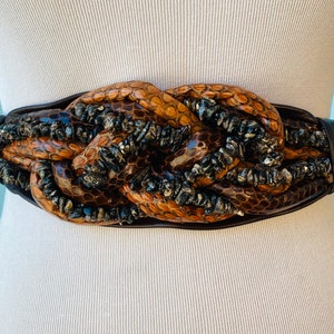 80s Snakeskin and Semi Precious Stone Leather Sash Brown Belt