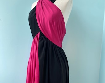 70s Bill Tice Sexy Color Block Jersey Halter Dress