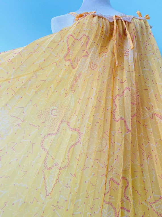 70s Zandra RHODES Yellow Pleated Lace Trimmed Ten… - image 7