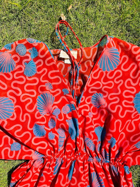 Zandra RHODES 70s Red Chiffon Wiggle Shell Maxi D… - image 7