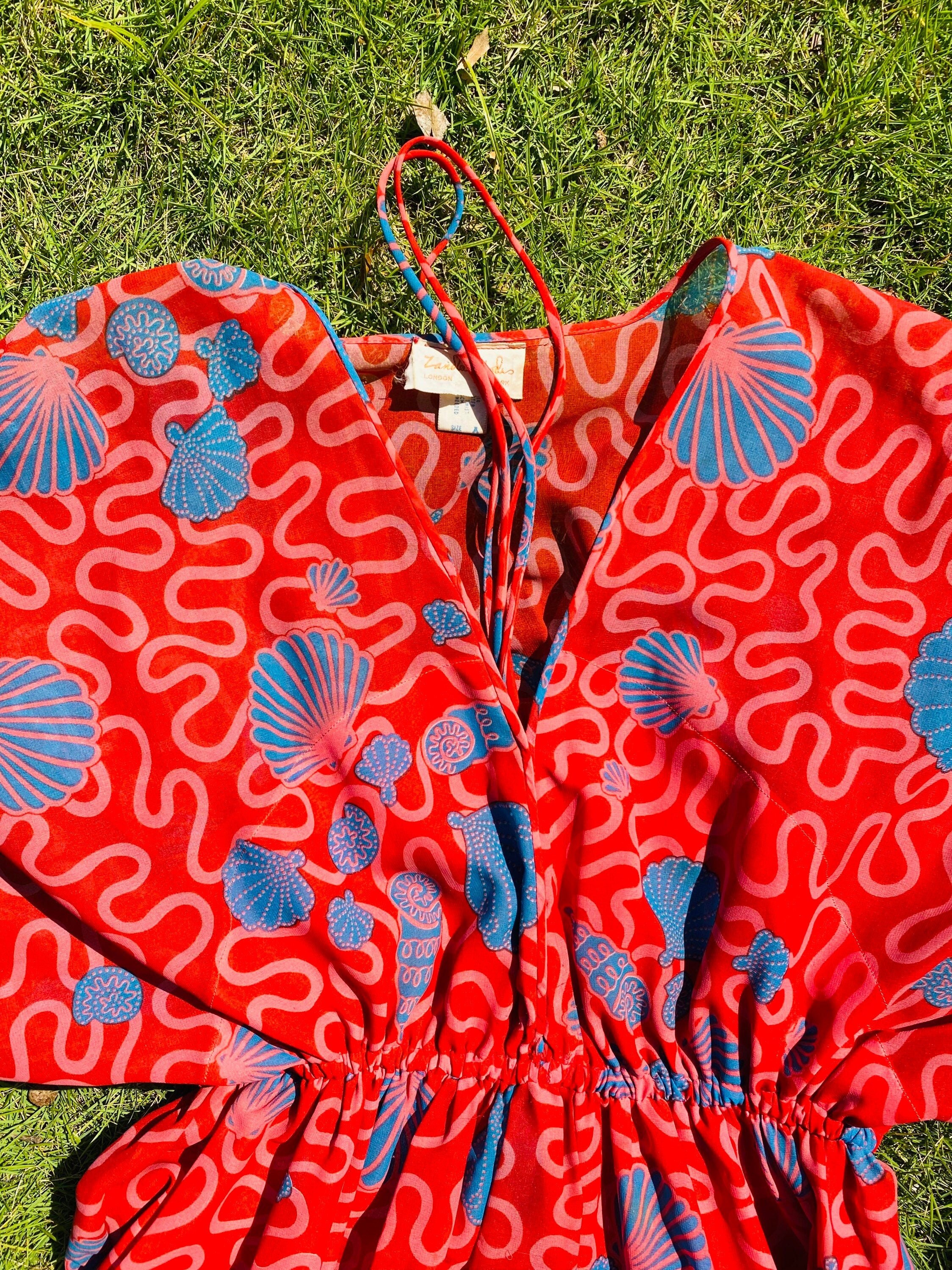 Sandra Rhodes Shells Signed Zandra RHODES 70s Wiggle Shell Maxi Dress Gown With Sash - Etsy