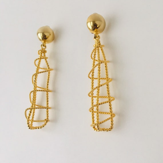 Boucles D'oreilles Pendantes Anciennes Années 80 - Plaqué Or Et Argent - Très Bon état