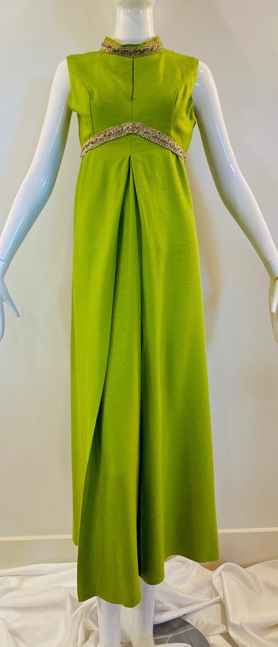 60s Green Sleeveless High Neck Keyhole Lorrie Deb… - image 6