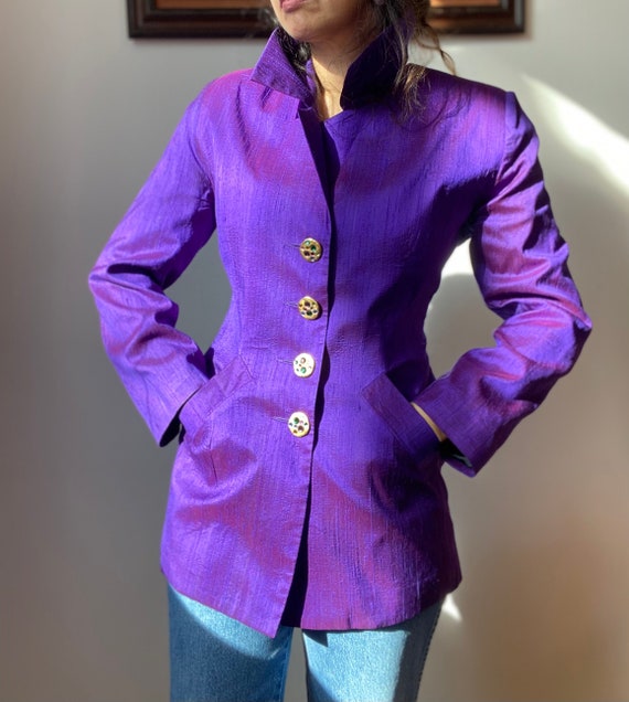 80s Todd Oldham Silk Oversized Collar Long Blazer - image 8