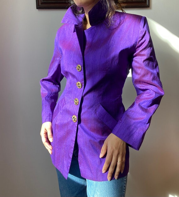 80s Todd Oldham Silk Oversized Collar Long Blazer - image 2