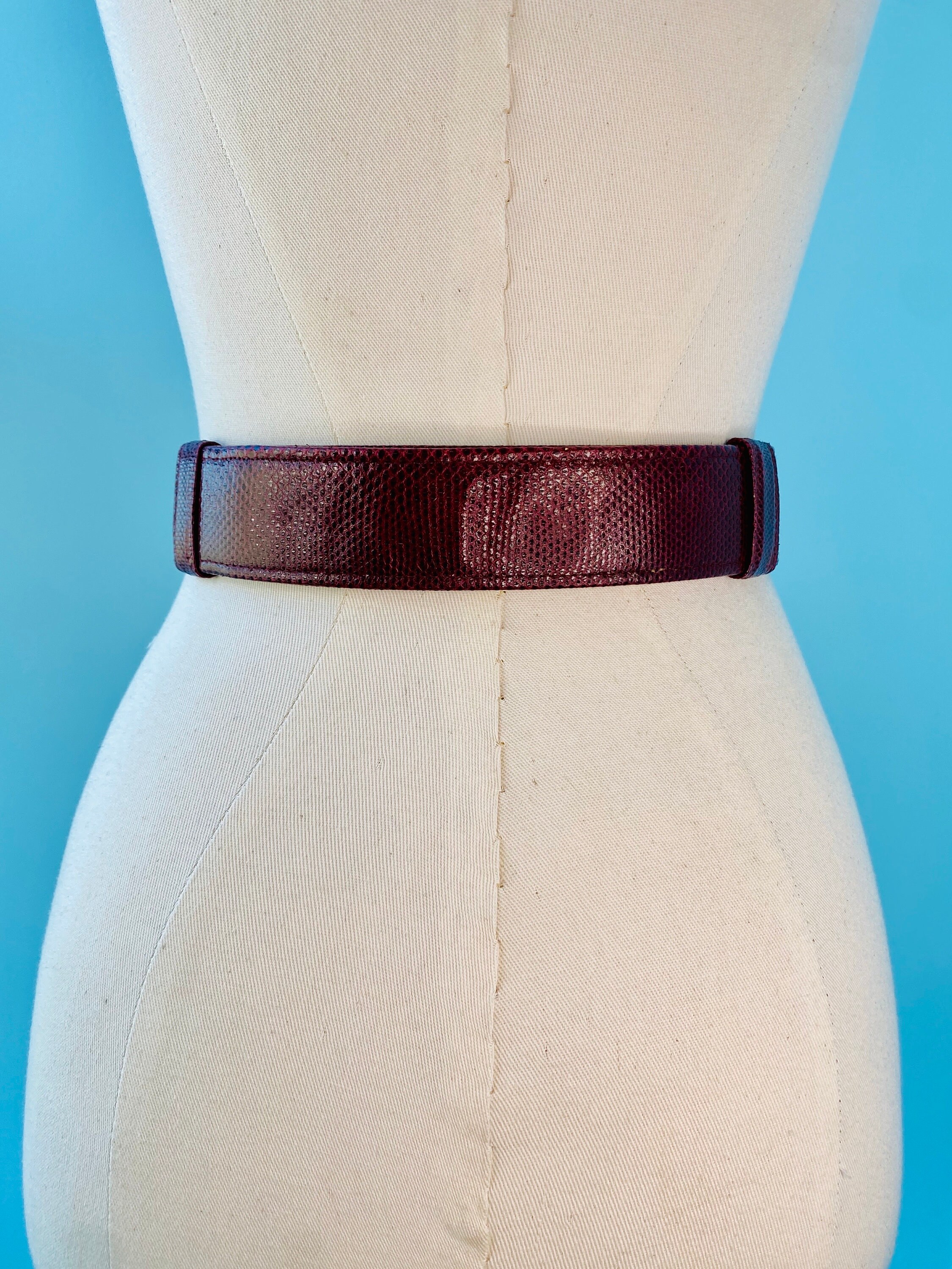 ❤️ALEXIS KIRK Signed Buckle and Belt Maroon Reptile Print Belt Size 34 m39546216138_1.jpg main image 4