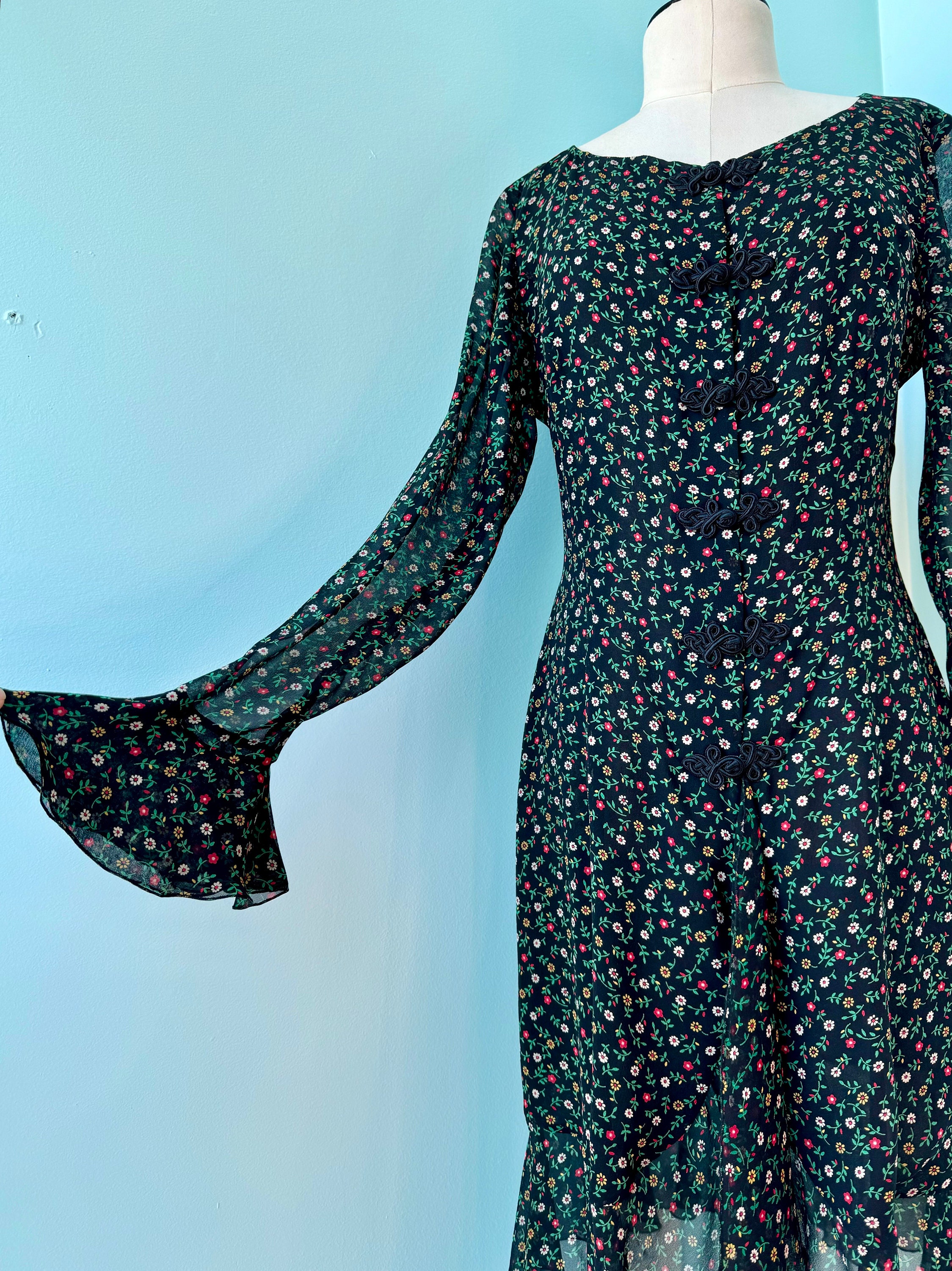 Robe Vintage Valentino Night En Soie - Taille 40 - Bleu Marine à Pois Blancs - Genou