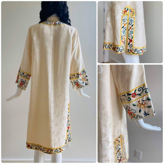 40s Rare Silk Cream and Yellow Chinoiserie Fancy … - image 10