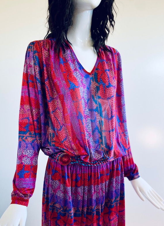 Small MISSONI 70s Silk Jersey Jewel Tones Bat Win… - image 1