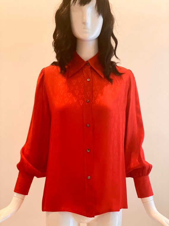 70s Valentino Red Silk Butterfly Collar Balloon Sl