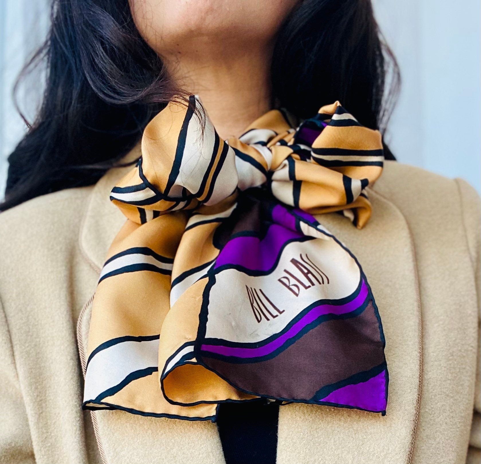 70s Groovy Retro Oversized Bill Blass Long Silk Scarf Hand