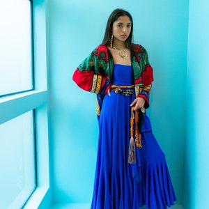 70s Giorgio Di Sant Angelo Blue Ruffled Bohemian Maxi Dress