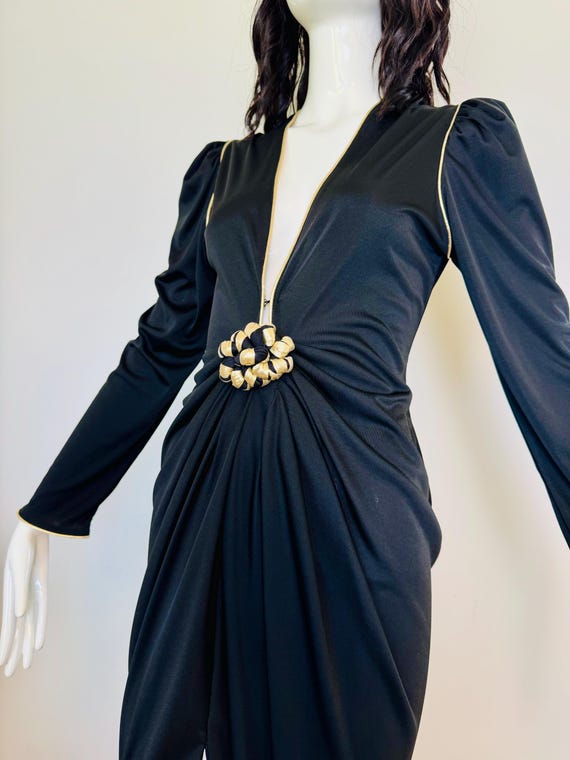 Disco Era Bill Tice Plunging Black and Gold Gown - image 9