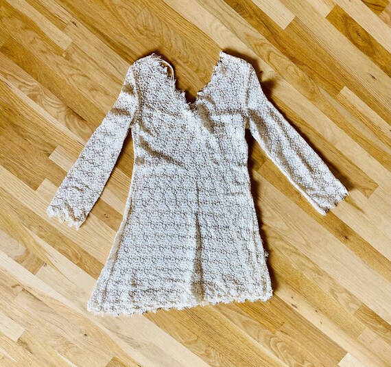 60/70s Hippie Crochet Lace Micro Mini Tunic Dress… - image 1