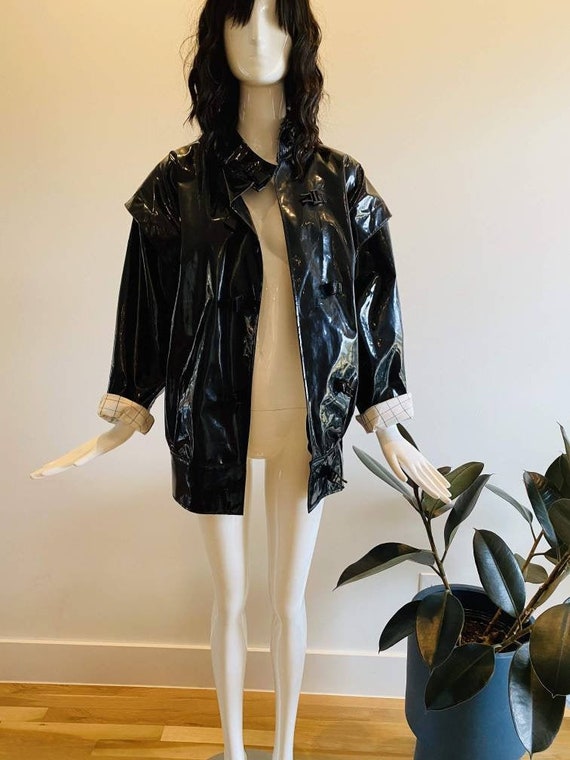 80s Cappagallo Black Oversized Vinyl Rain Jacket /