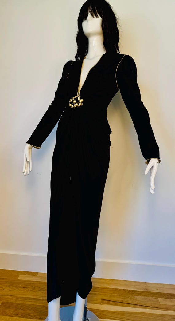 Disco Era Bill Tice Plunging Black and Gold Gown - image 6