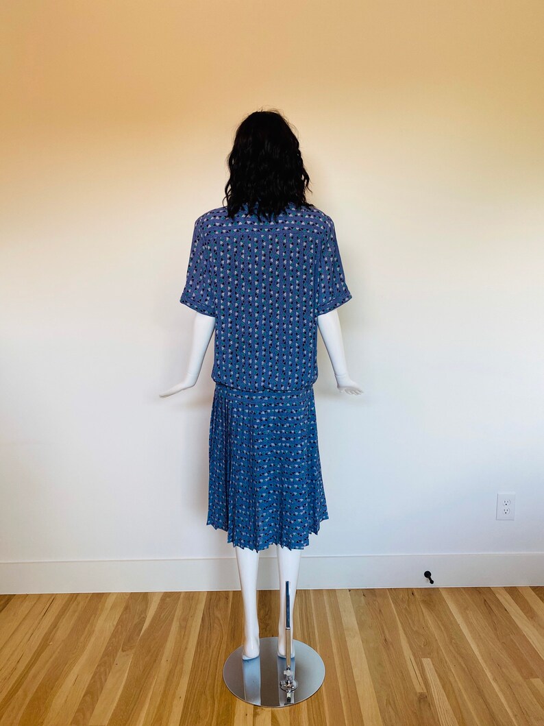 Vintage 80s Graphic Print Rare Diane Von Furstenberg DVF Drop Waist Dress 20s throwback Style