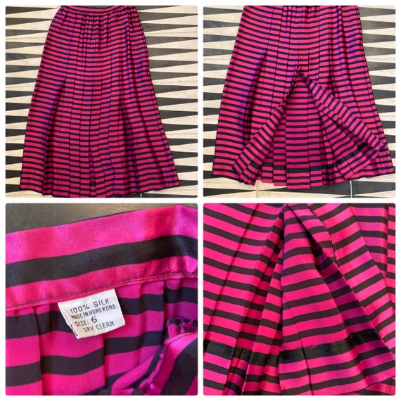 80s Magenta and Black Stripes Silk Pleated High S… - image 5
