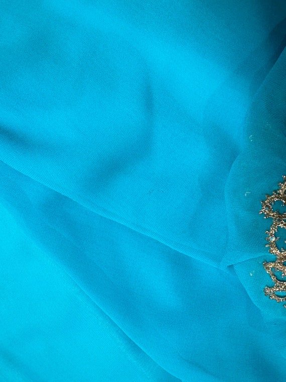 60s Georgie Keyloun Turquoise Blue Silk Chiffon E… - image 9