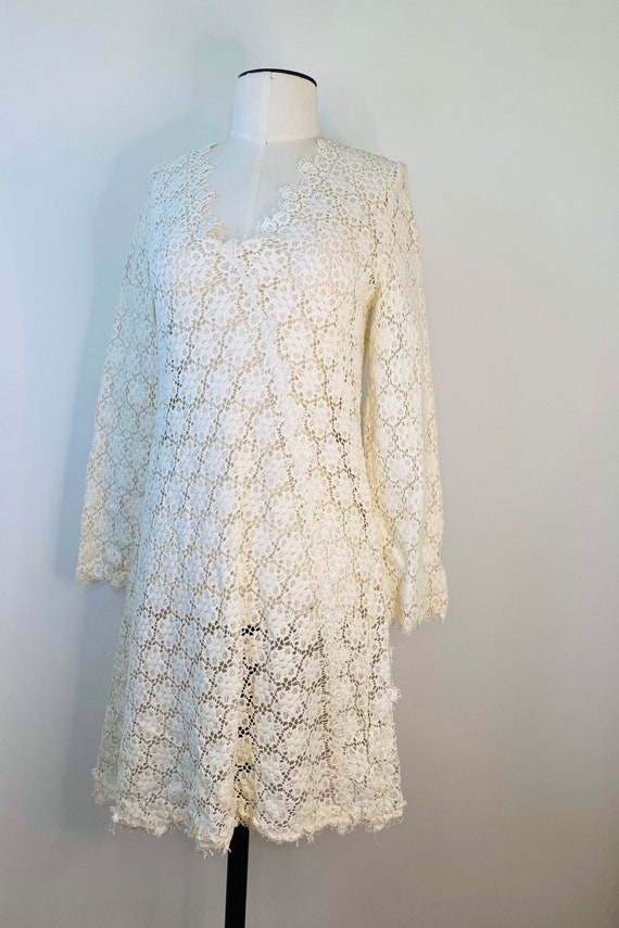 60/70s Hippie Crochet Lace Micro Mini Tunic Dress… - image 4