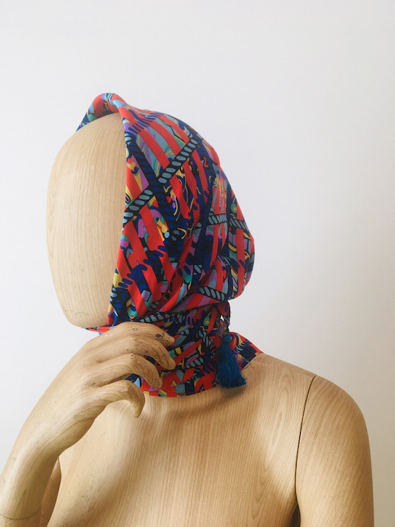 80s Diane Freis Silk Tassle Scarf / Vintage Diane