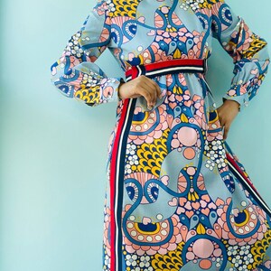 60s Psychedelic Peter Max Vibes Long Sleeve Maxi Dress