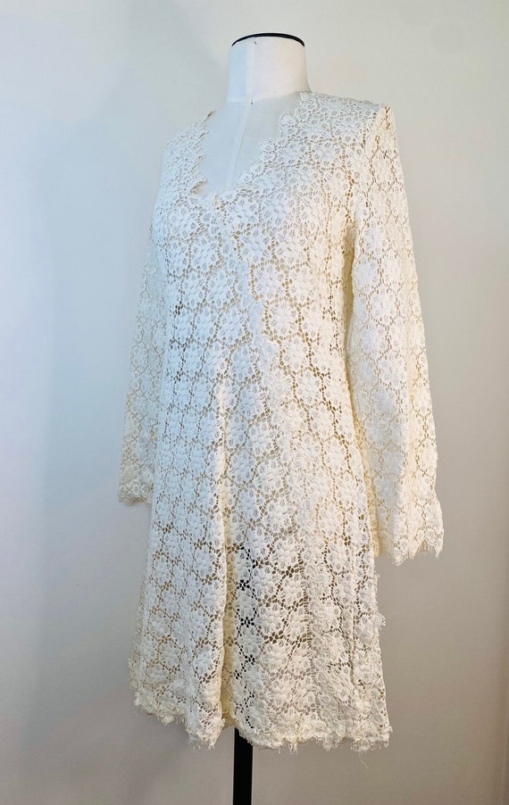 60/70s Hippie Crochet Lace Micro Mini Tunic Dress… - image 5