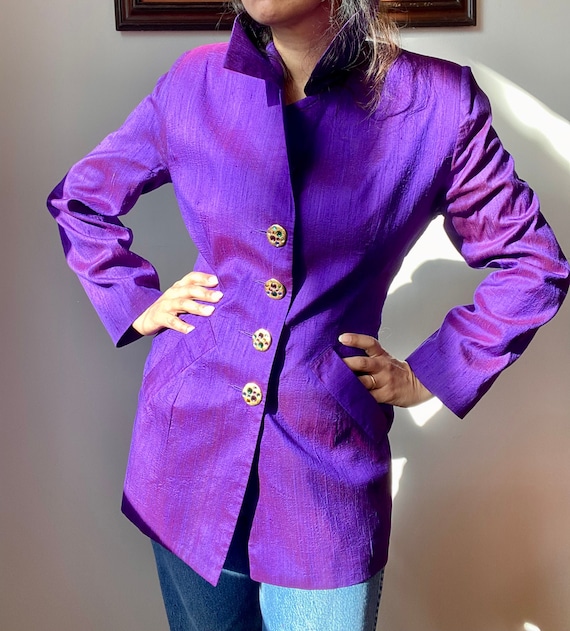 80s Todd Oldham Silk Oversized Collar Long Blazer - image 1