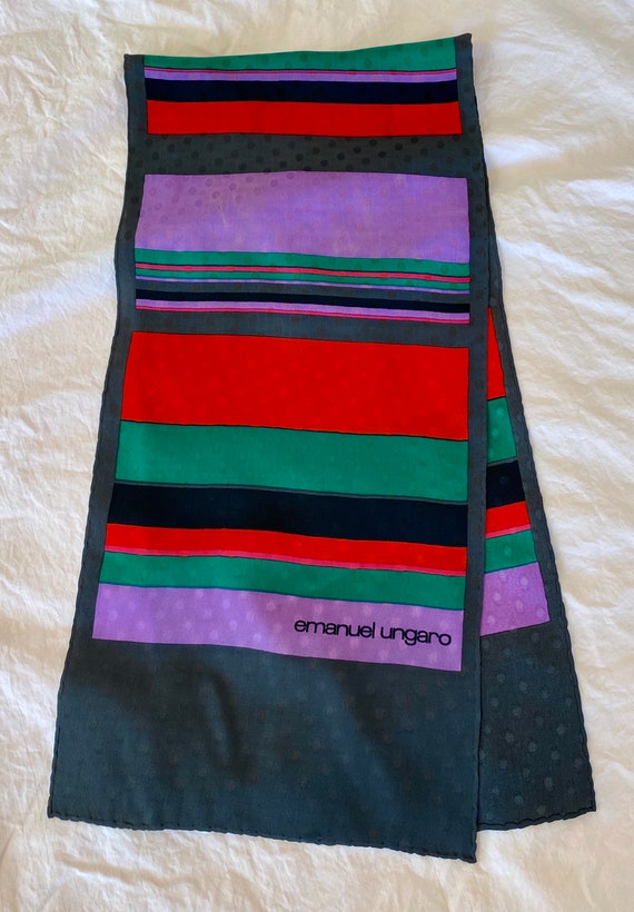 70s Emanuel Ungaro Rainbow Fun Stripe Long Silk Sc
