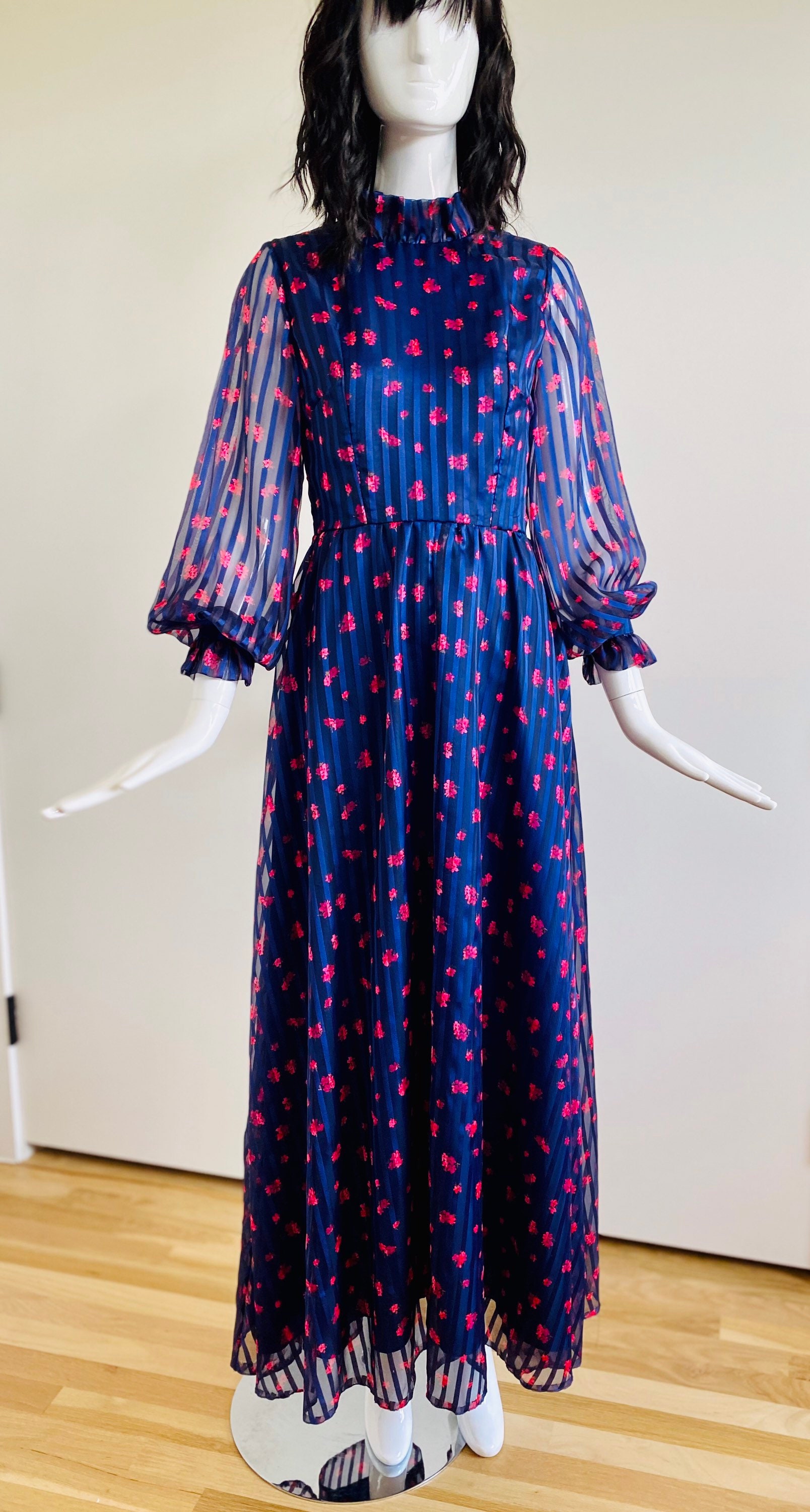 Vintage B COHEN Full Circle Skirt Floral Jewel Tone Chiffon - Etsy