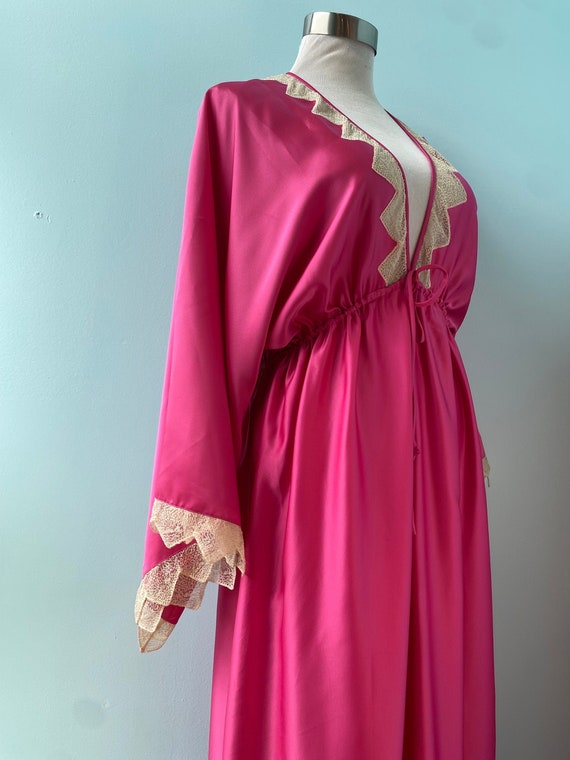 Zandra RHODES 70s Magenta Satin Lace Trimmed Maxi… - image 4