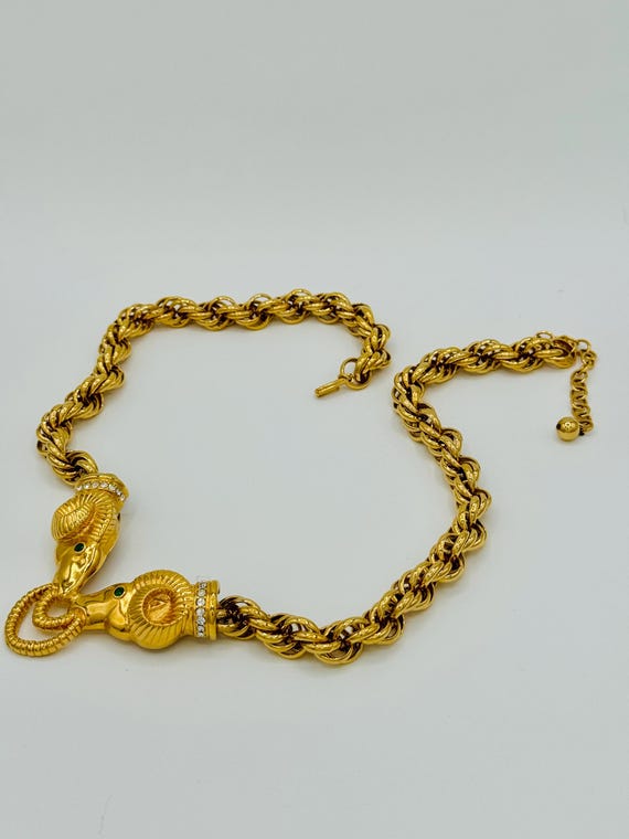90s Gold Plated Kenneth Jay Lane Embellished Ram … - image 3