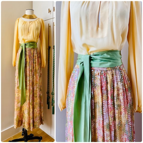 Adele Simpson Vintage Silk Floral Maxi Bohemian E… - image 1