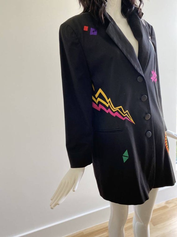 90s Oversized Black Embroidered Blazer / Pop Art … - image 7