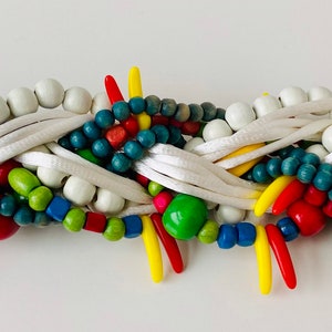 80s Designer Statement Multi Color Beaded White Sash Belt