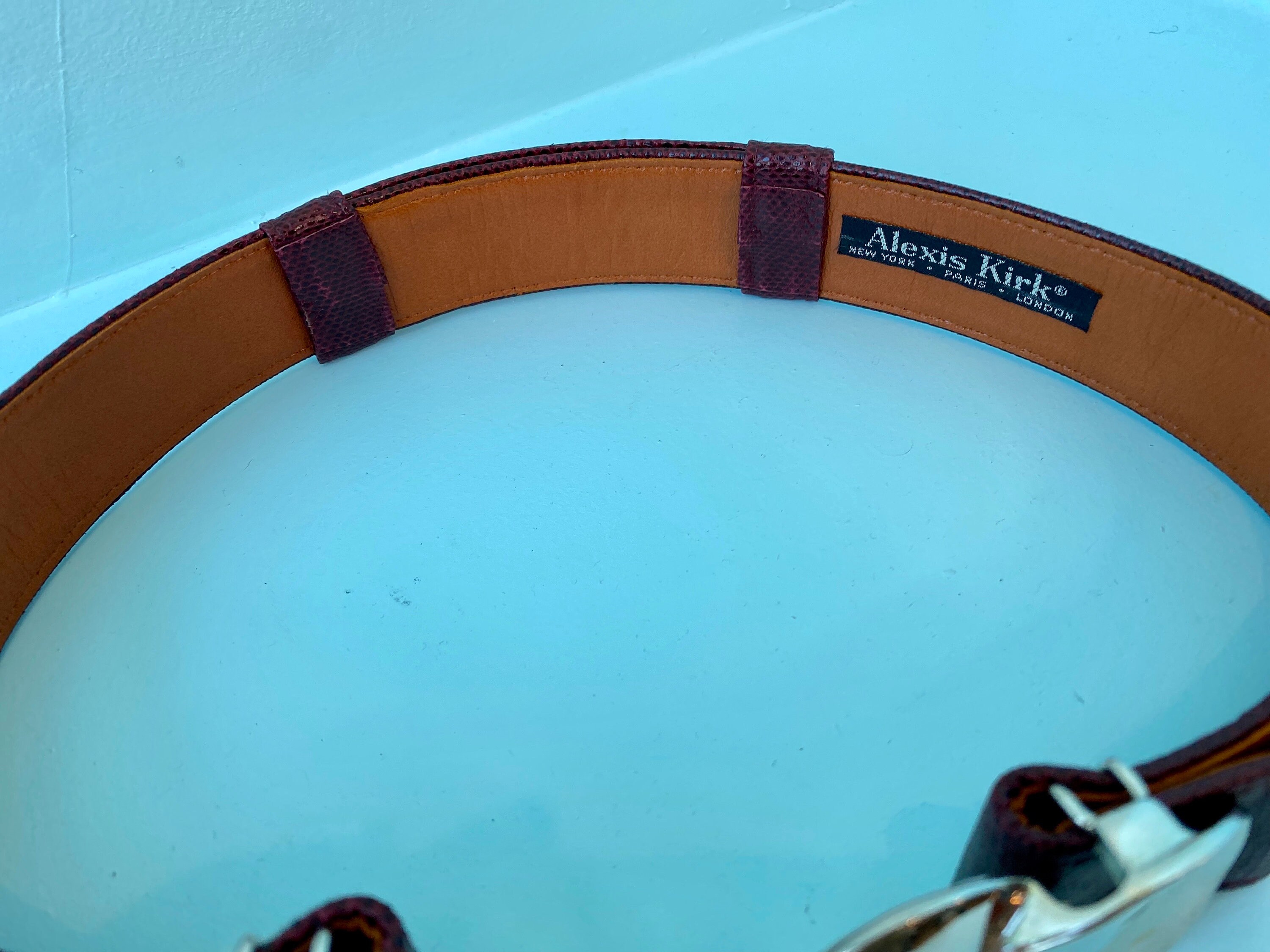 ❤️ALEXIS KIRK Signed Buckle and Belt Maroon Reptile Print Belt Size 34 m39546216138_1.jpg main image 2