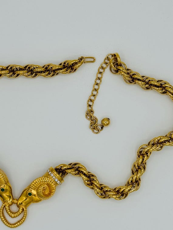 90s Gold Plated Kenneth Jay Lane Embellished Ram … - image 5