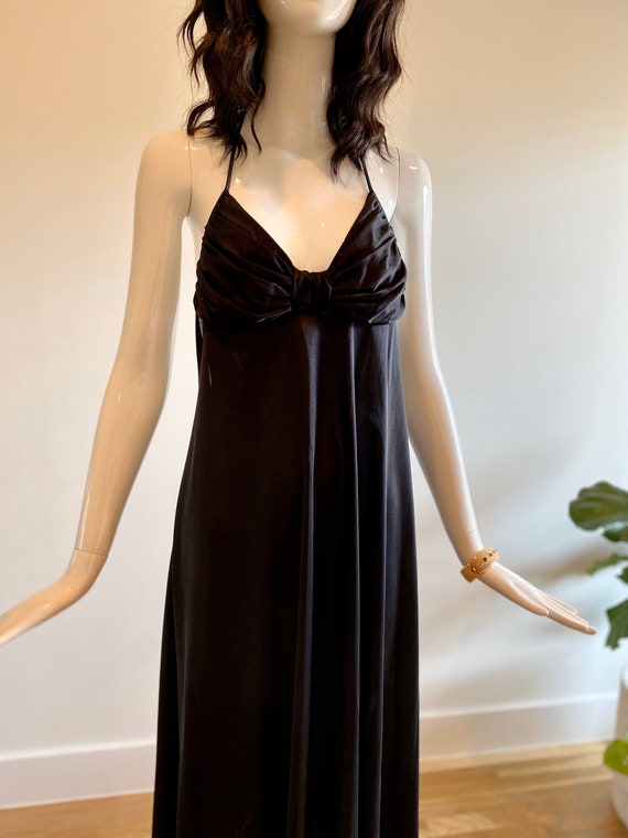 70s Black Disco Era Slip Dress / Sexy Black Backle