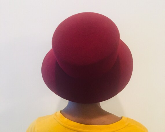 70s Wide Brim Hat / Burgundy Hat / Vintage Wool H… - image 6